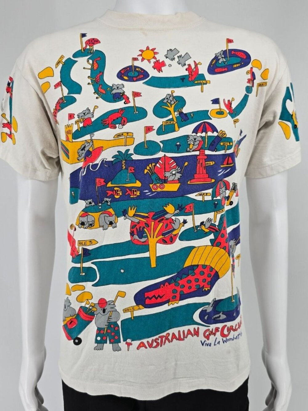 Vintage 1990s Viva La Wombat Australian Golf Circuit All Over Print T-Shirt (L)